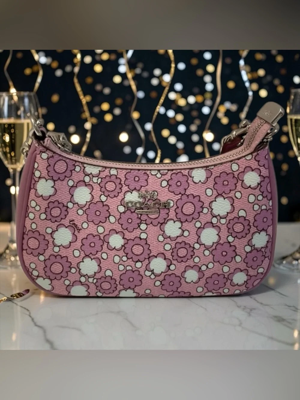 Coach NWT - Pink & White Floral Chain Shoulder Bag - Picture 3 of 7